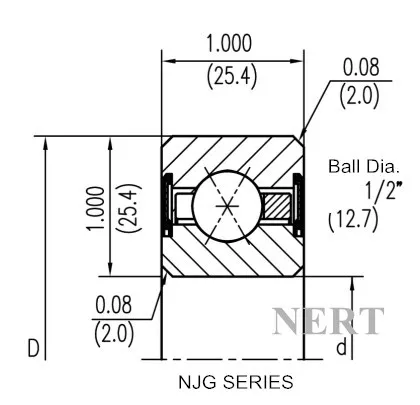 NJG(Φ25.4 mm)薄壁密封四點(diǎn)接觸球軸承剖面圖